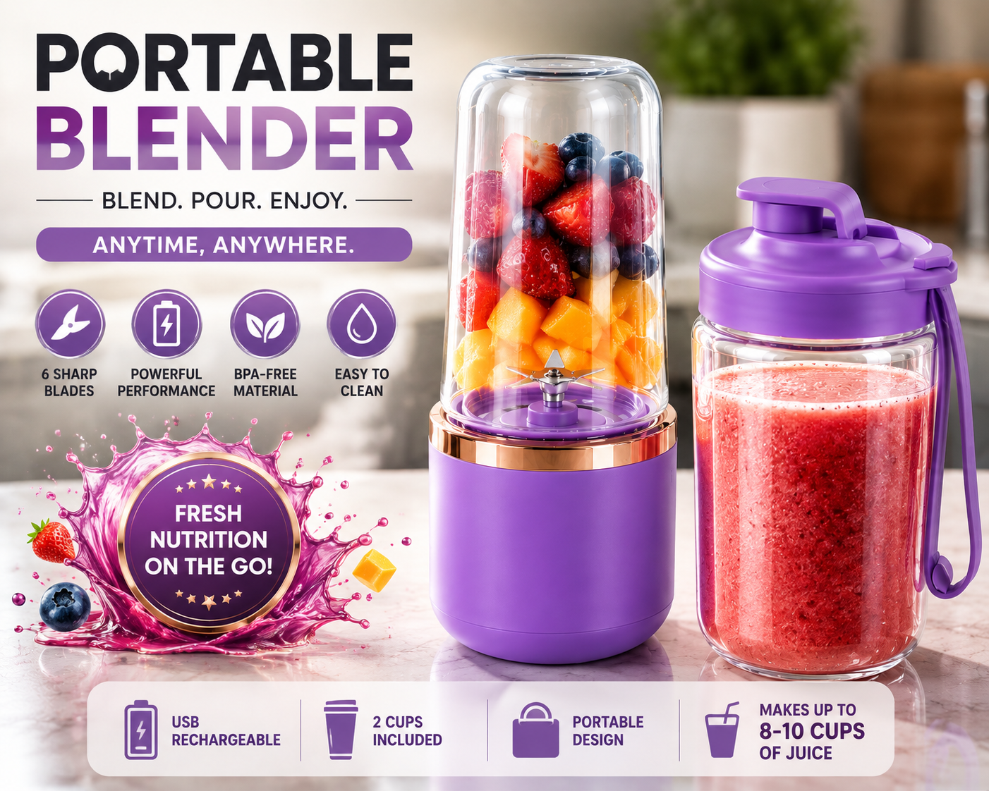 Nexora BlendGo Portable blender 2 COLORS